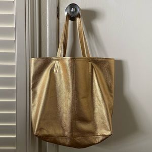 New Gold Leather Tote Handbag